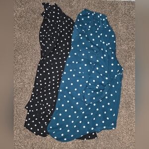Torrid Black & Teal Dot Button-Up Blouses